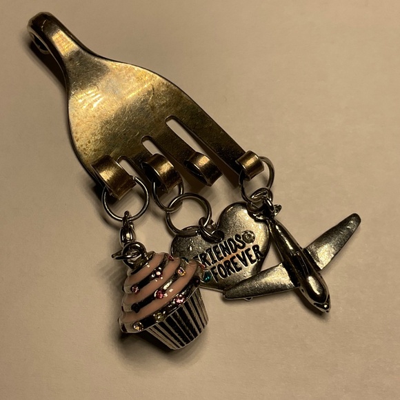 Jewelry - Silver Fork Pendant with 3 Charms. 3.5 inches long